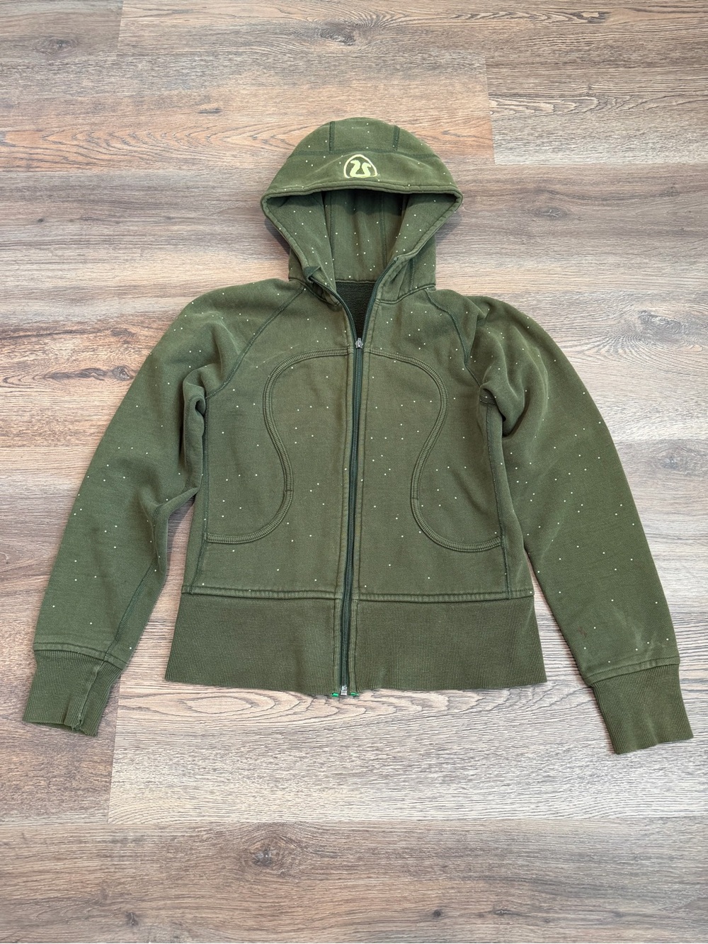 Lululemon Scuba Hoodie Vintage Rare Dark Green Polka Dot Fleece Lined XS Fit